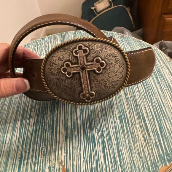 Nocona Men’s Jeweled Cross w/Braided Edges Leather/Silver Western/Cowboy Belt - Picture 1 of 13